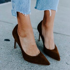 CURATIONS Chocolate Brown Suede Leather Croc Embossed Snakeskin Stiletto…